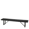 Träbänk i svart teak trä och underrede i metall