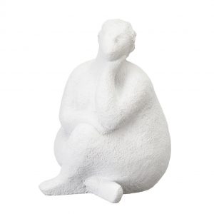 Skulptur statyett vit sittande kvinna