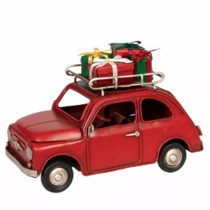 Röd bil med paket juldekoration