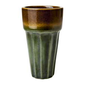 Kopp / Mugg räfflad keramik grönbrun