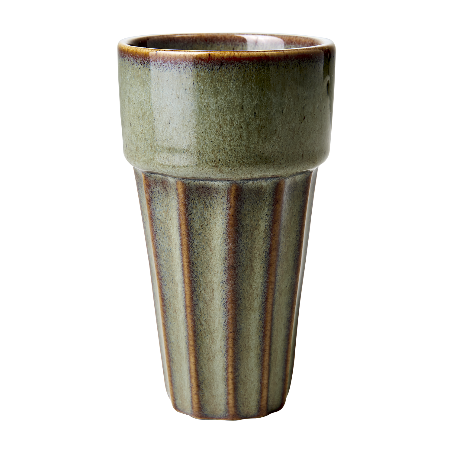 Kopp / Mugg räfflad keramik ljusgrön