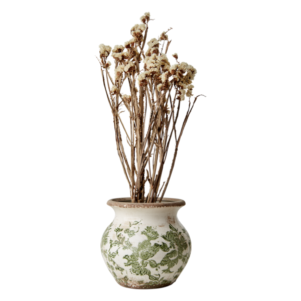 Kruka / urna med blommigt grönt mönster