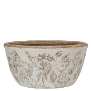 Kruka trädgård vit beige blommig