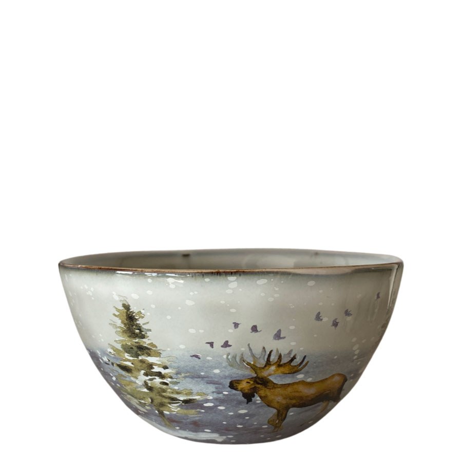Skål med motiv älg träd fjällstuga porslin