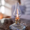 Fotogenlampa oljelampa i klarglas och mässing