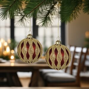 Julgranskulor röd guld glitter gala glas