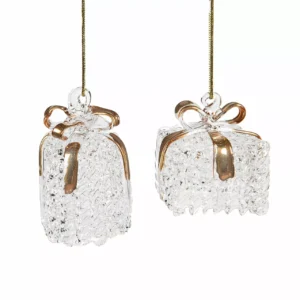 Julgranspynt paket julklapp i glas hänge