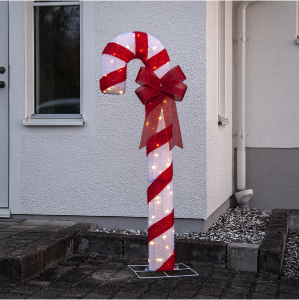 Polkagris juldekoration med ledbelysning utomhus