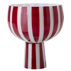 Glas skål på fot vit röd randig jul