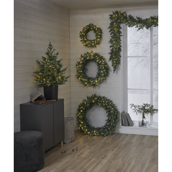 Julgran greyland med ledbelysning och timer på batteri för utomhusbruk