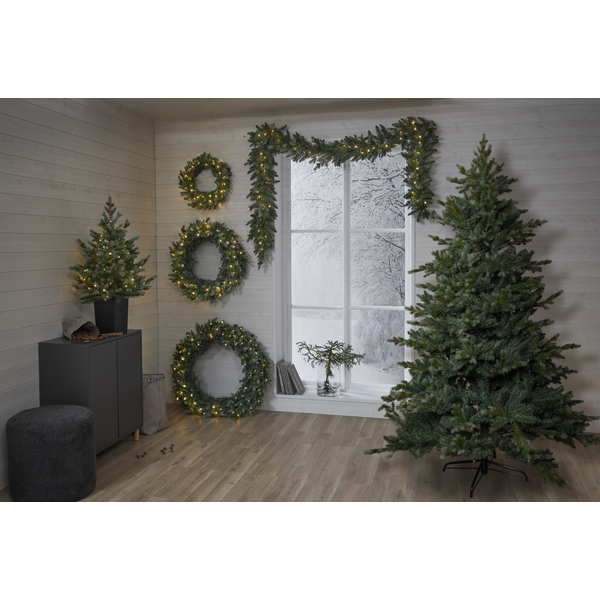 Julgran greyland med ledbelysning och timer på batteri för utomhusbruk