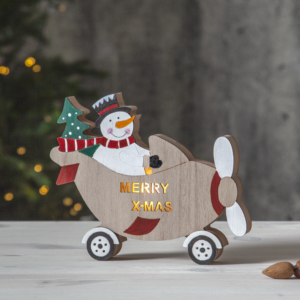 Snögubbe i flygplan juldekoration med ledbelysning