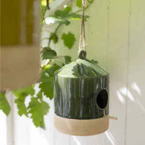 Hängande fågelholk / hus i grön porslin