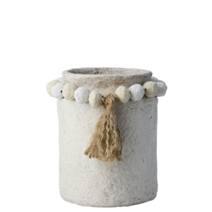 Kruka i handgjord vit / elfenben bomull maché