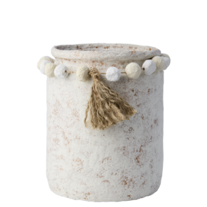 Kruka i handgjord vit / elfenben bomull maché