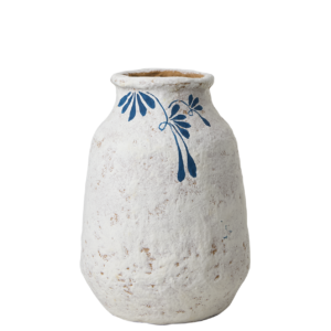 Urna i handgjord vit / blå bomull maché