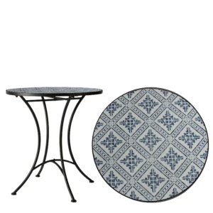 Mosaikbord cafébord trädgårdsbord vit blå mönster