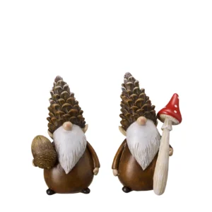 Vätte tomte med kotte och svamp i brunt