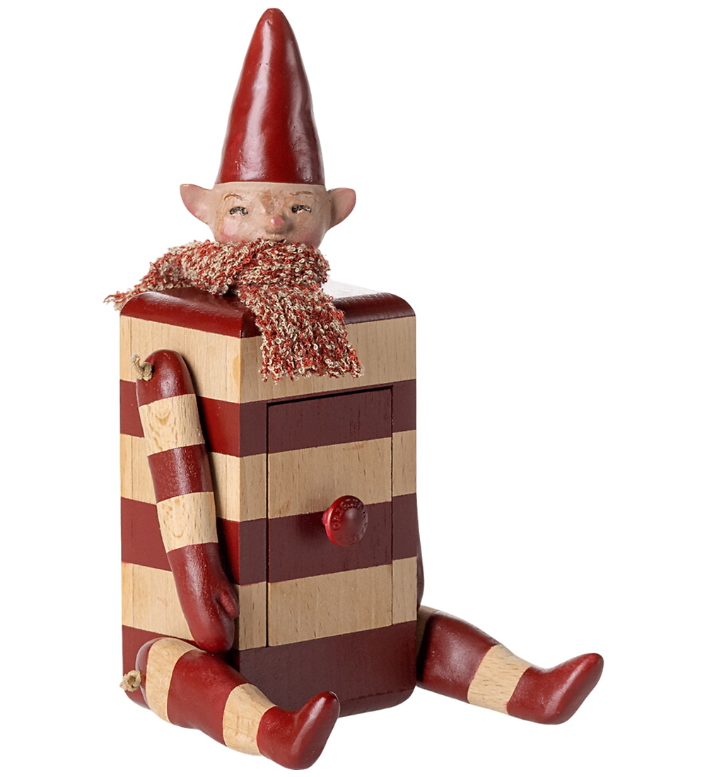 Tomte elf med låda röd maileg samlarobjekt
