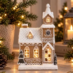 Pepparkakshus kyrka med ledbelysning